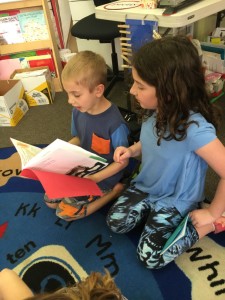 Sharing our stories with the kindergarteners.