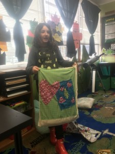 Sophie sharing her sewing project showing our book theme.