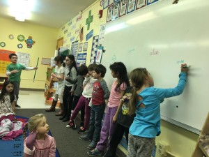 Telling the position of students using ordinal numbers.